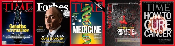 Popular magazines depicting the potential of genetics research on their covers